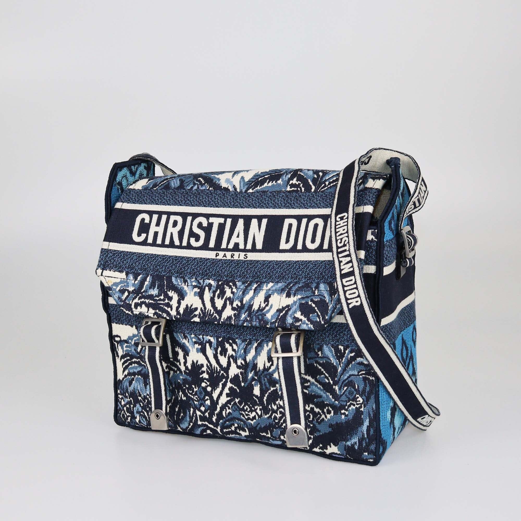 Christiasn Dior Blue Oblique Embroidered Medium Diorcamp Messenger Bag Womens Christian Dior 