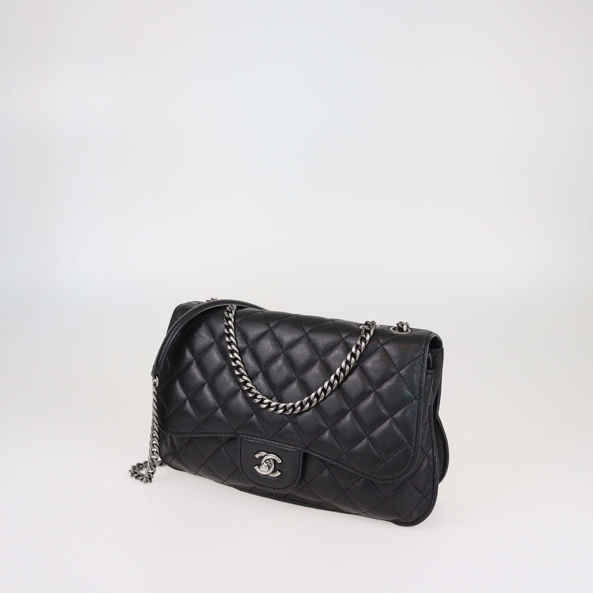 Chanel Black Quilted Leather Double Compartment Flap Bag