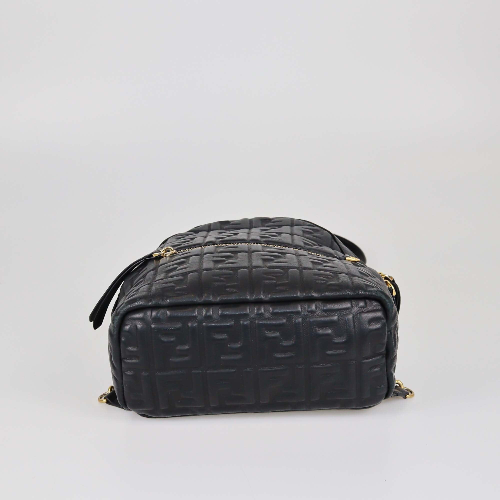 Fendi Black FF Soft Embossed Mini Backpack Womens Fendi 