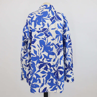 Shona Joy Ivory/Aqua Cotton Scallop Cutout Oversized Shirt