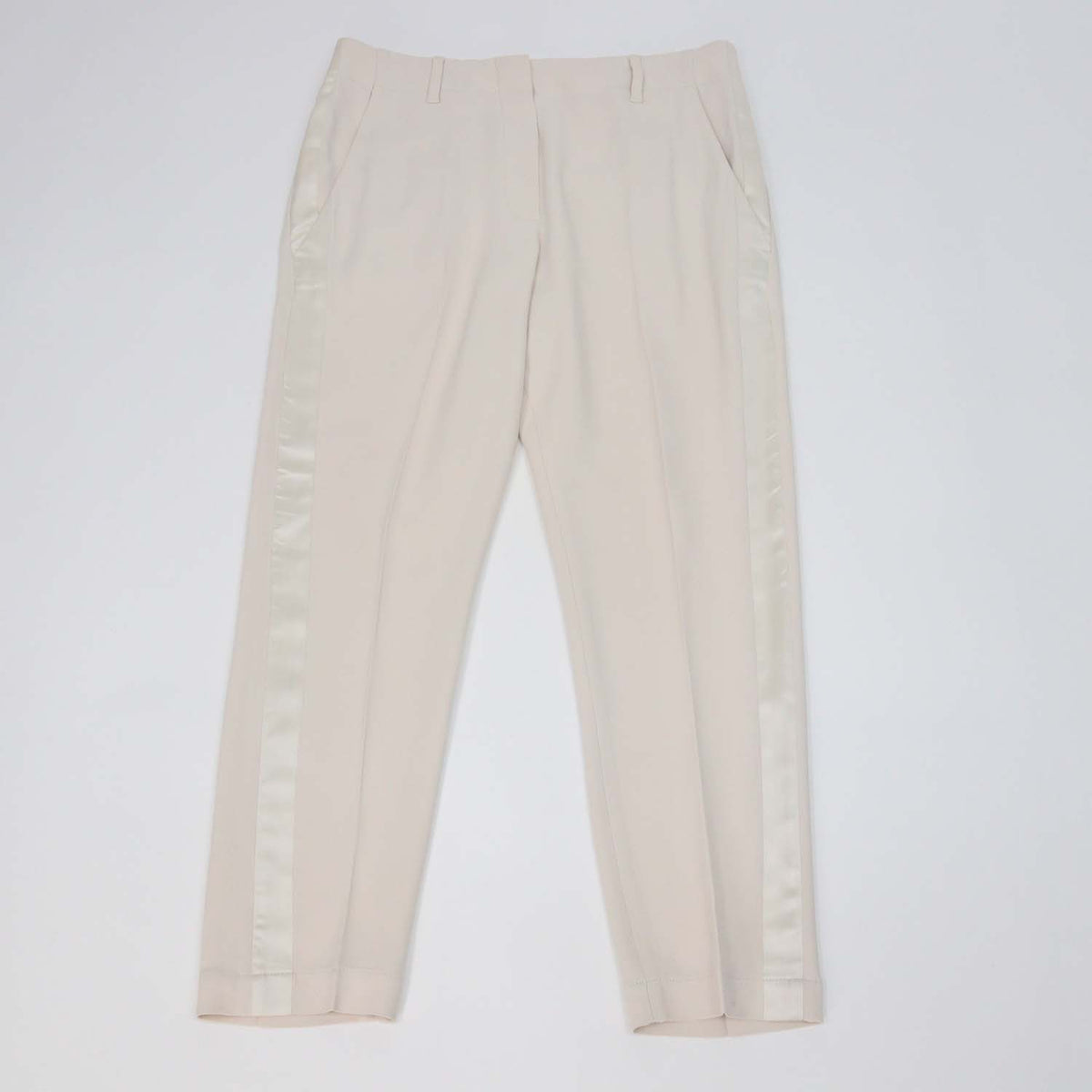 Brunello Cucinelli Ivory Acetate Silk Blend Straight Cut Pants