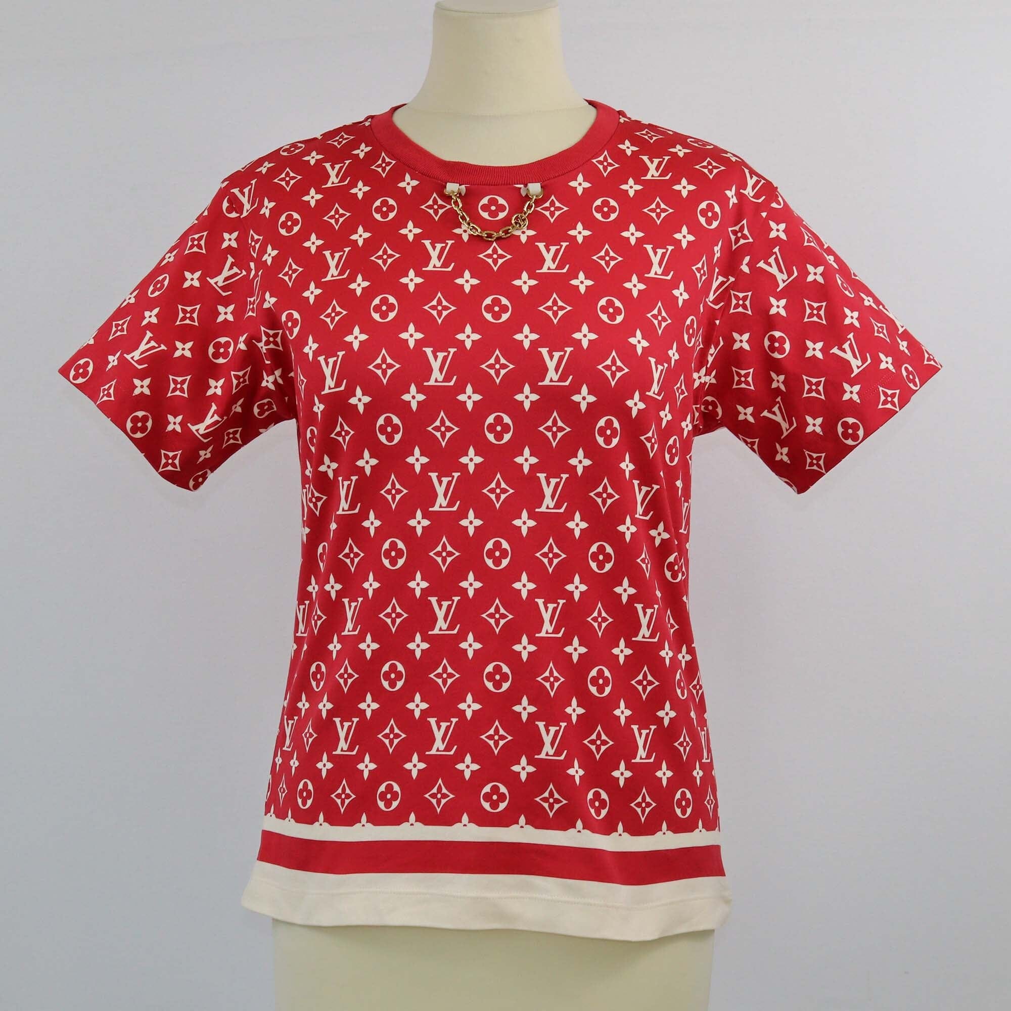 Louis Vuitton Red Stripe Accent Monogram T-Shirt Womens Louis Vuitton 