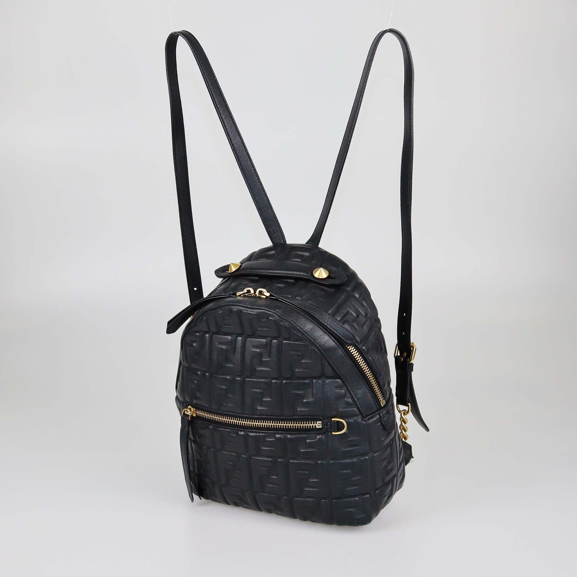 Fendi Black FF Soft Embossed Mini Backpack Womens Fendi 