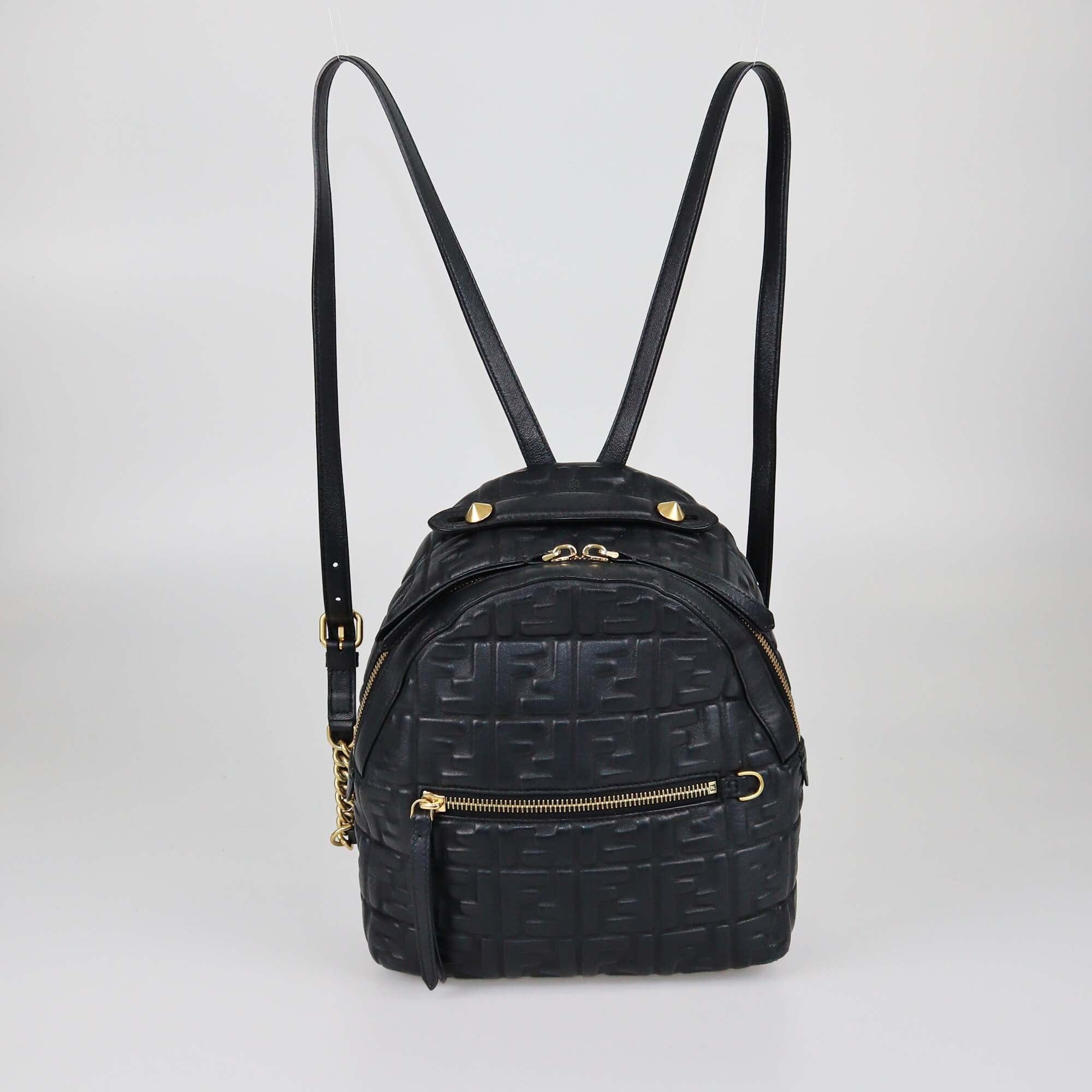 Fendi Black FF Soft Embossed Mini Backpack Womens Fendi 