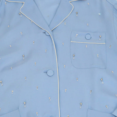 Gucci Blue Silk Blended Crystal Beads Embellished Long Sleeve Shirt & Trouser Set