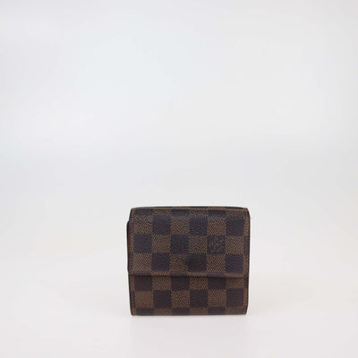 Louis Vuitton Damier Ebene Canvas Tri Fold Wallet Womens Louis Vuitton 