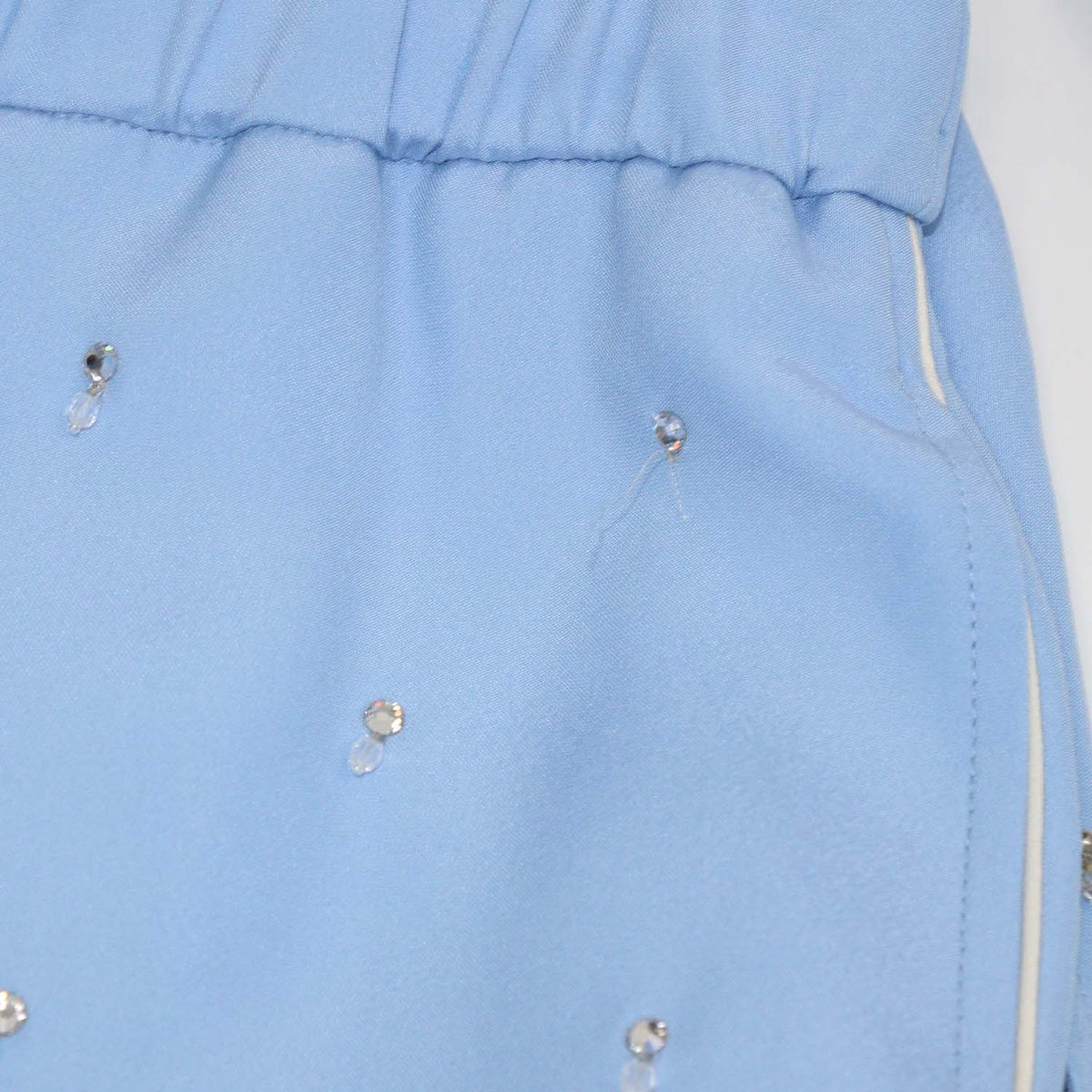 Gucci Blue Silk Blended Crystal Beads Embellished Long Sleeve Shirt & Trouser Set