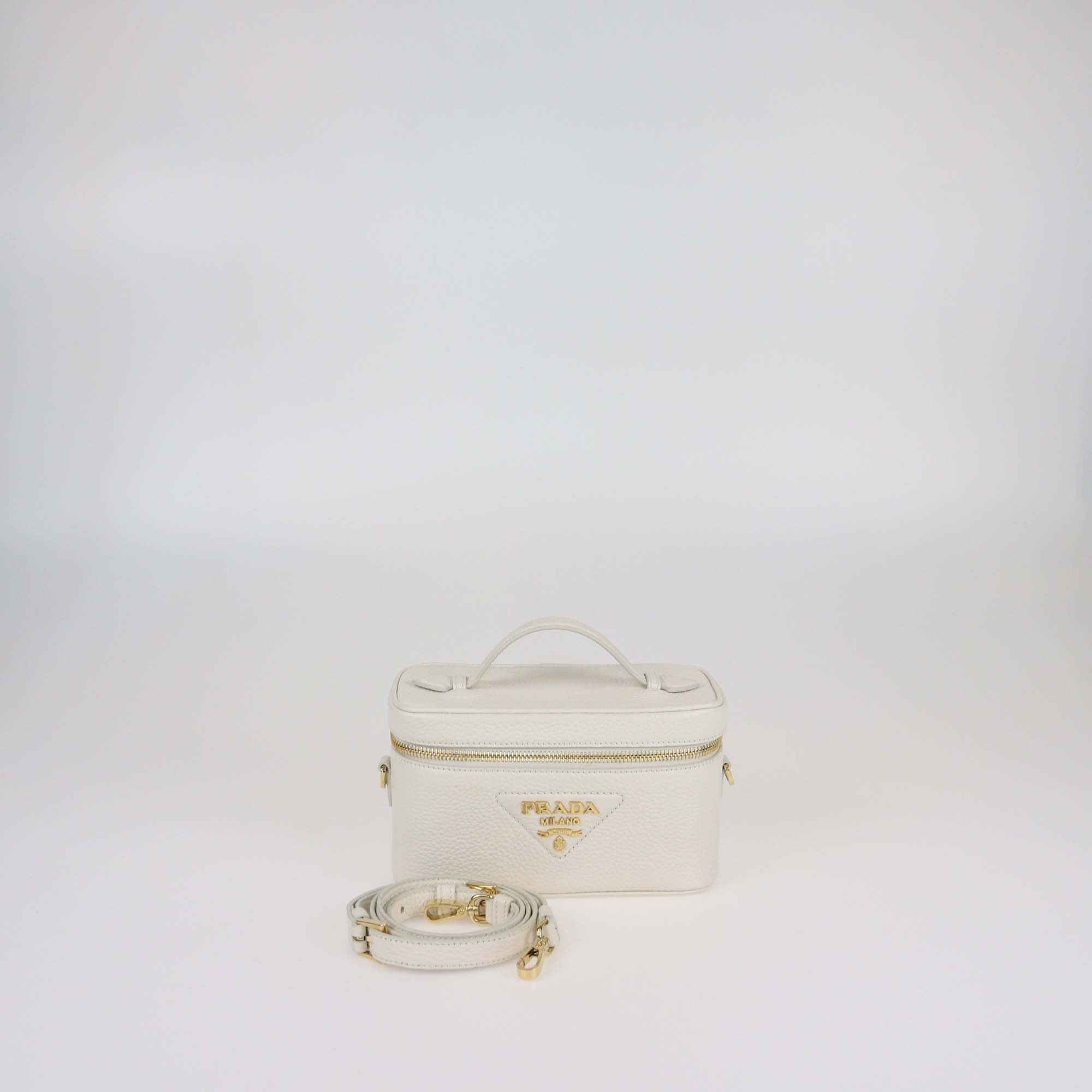 Prada White Leather Mini Vanity Top Handle Bag
