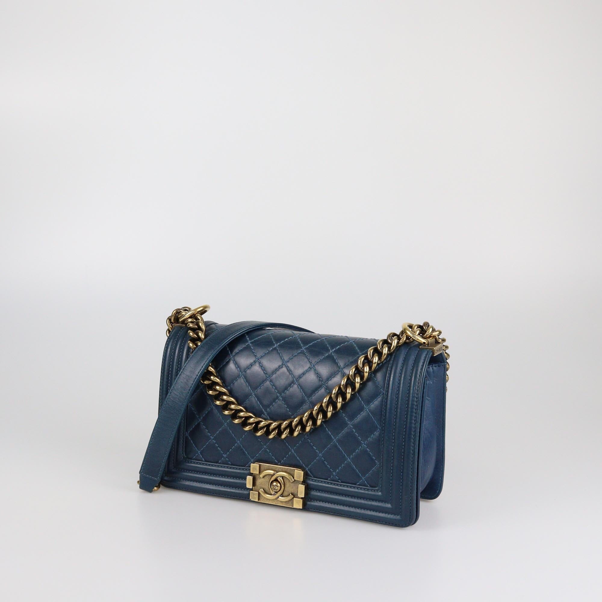 Chane Blue Quilted Medium Boy Flap Bag Womens Chanel 