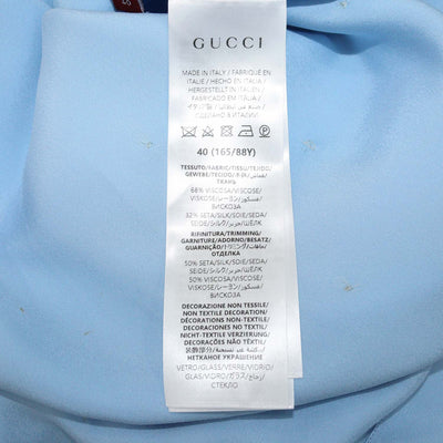 Gucci Blue Silk Blended Crystal Beads Embellished Long Sleeve Shirt & Trouser Set