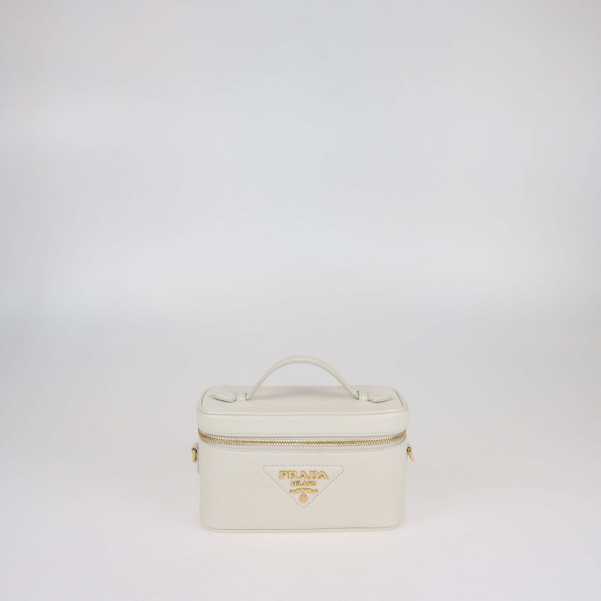 Prada White Leather Mini Vanity Top Handle Bag