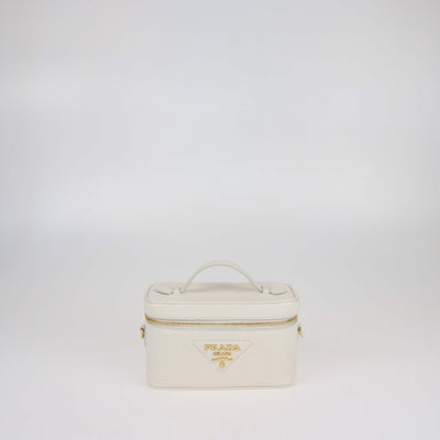 Prada White Leather Mini Vanity Top Handle Bag