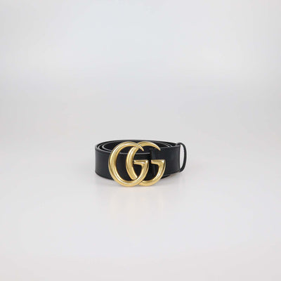 Gucci Black Leather GG Marmont Wide Belt
