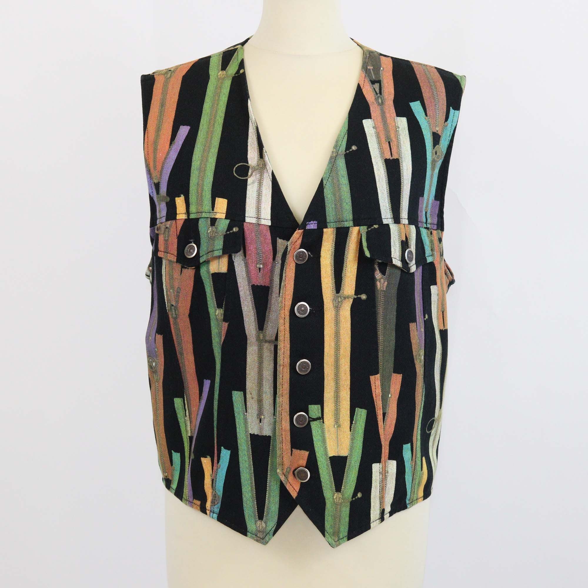 Moschino Jeans Multicolor Denim Zipper Print Vest