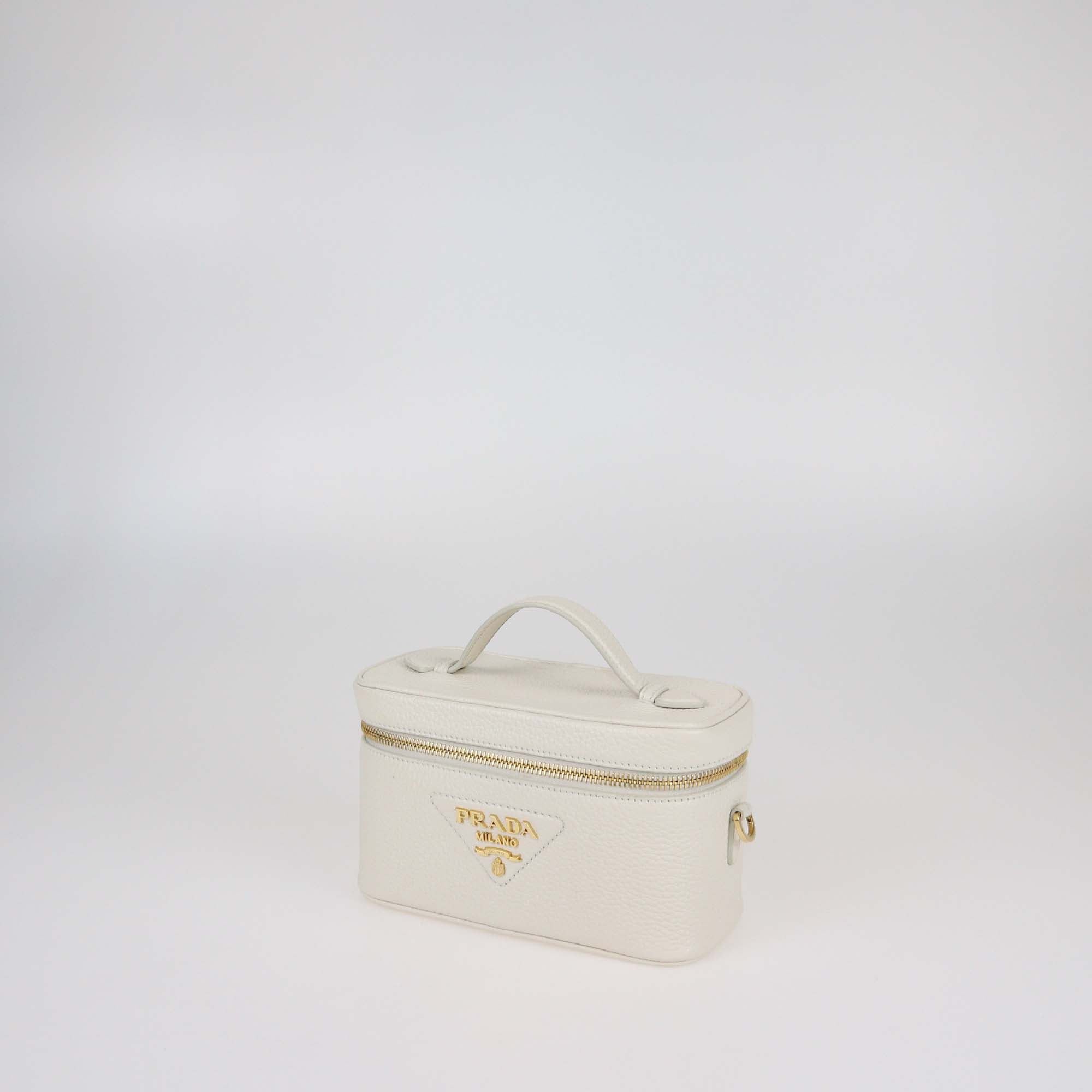 Prada White Leather Mini Vanity Top Handle Bag