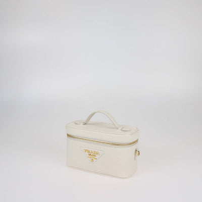 Prada White Leather Mini Vanity Top Handle Bag