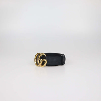 Gucci Black Leather GG Marmont Wide Belt