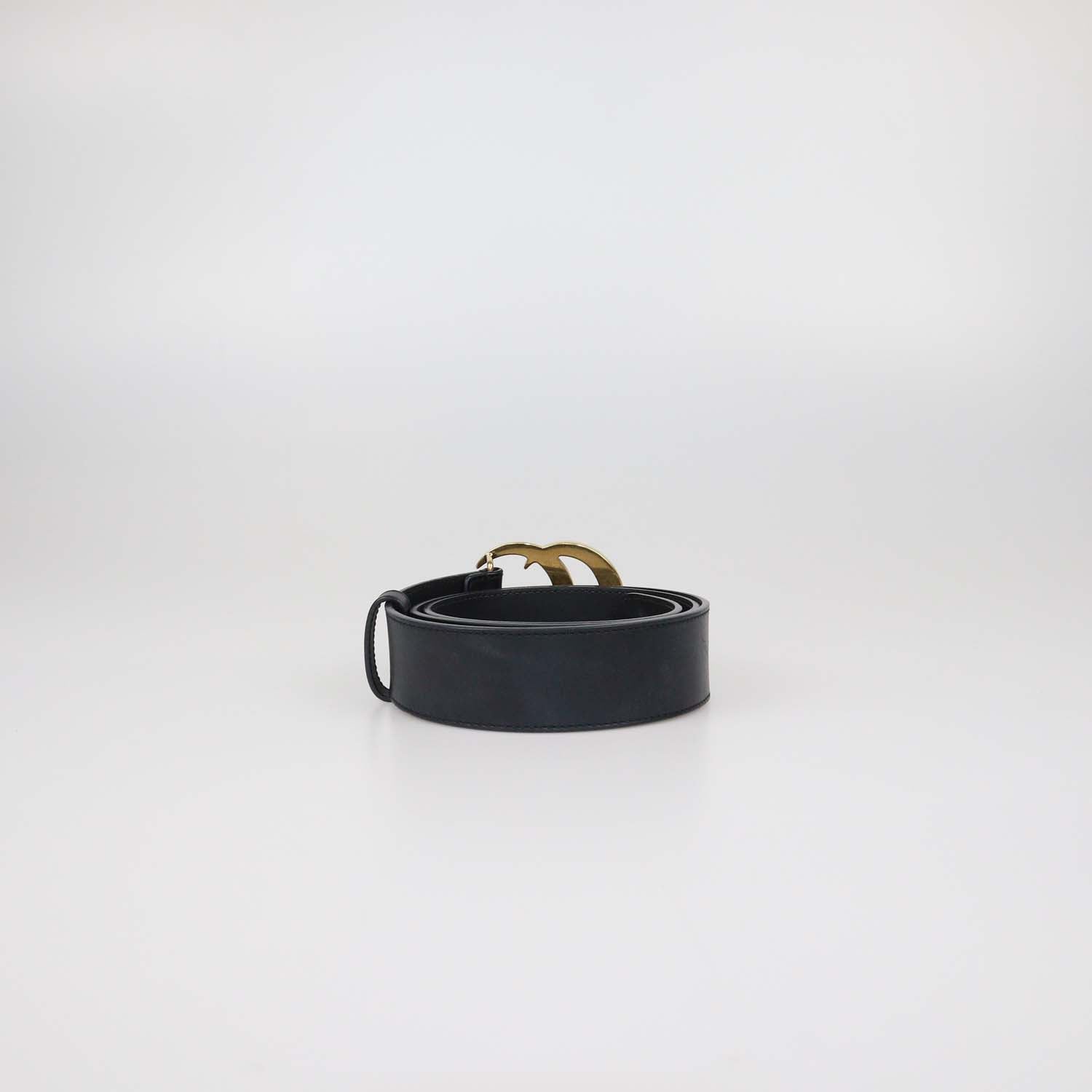 Gucci Black Leather GG Marmont Wide Belt