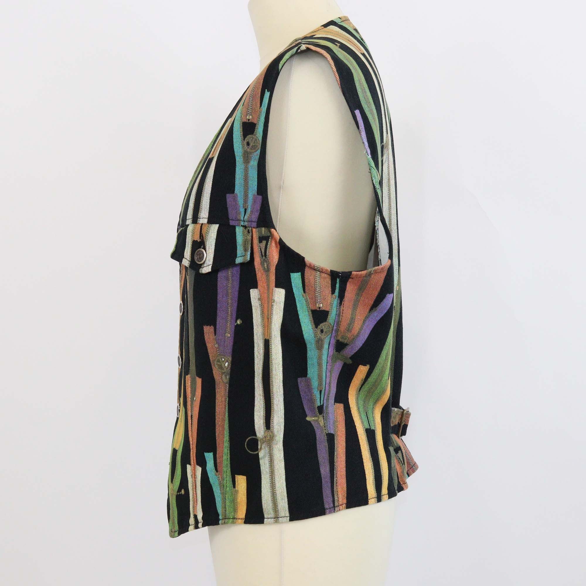 Moschino Jeans Multicolor Denim Zipper Print Vest