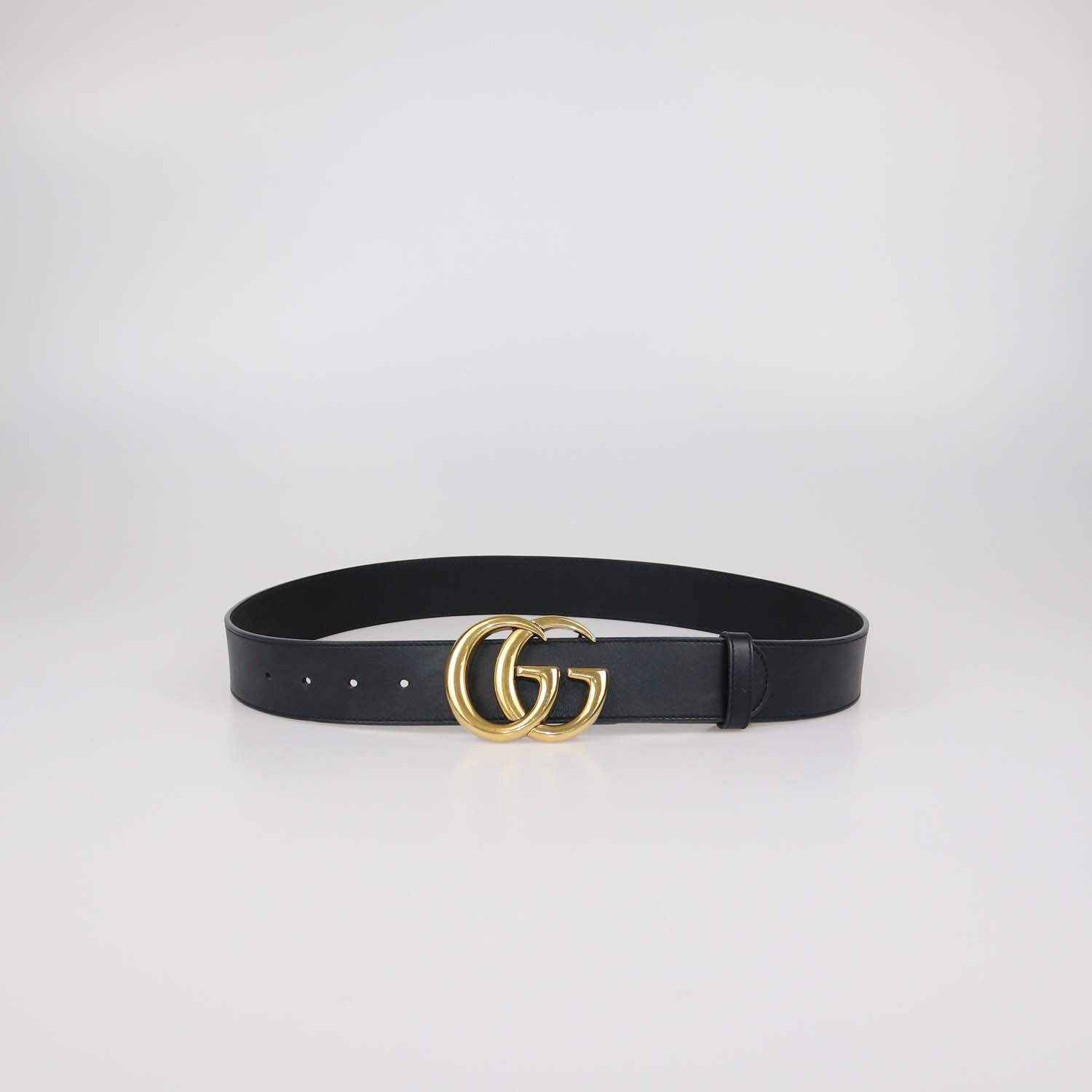 Gucci Black Leather GG Marmont Wide Belt