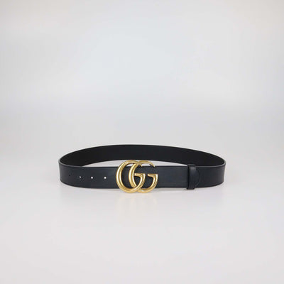 Gucci Black Leather GG Marmont Wide Belt