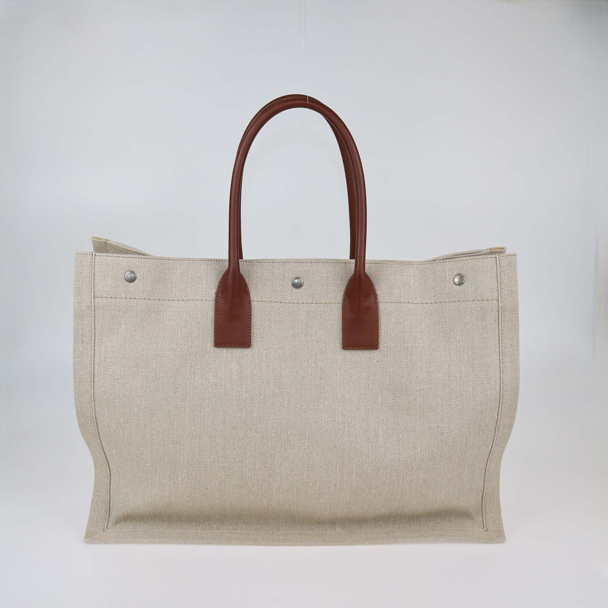 Saint Laurent Beige Canvas and Leather Large Rive Gauche Shopper Tote Womens Saint Laurent 