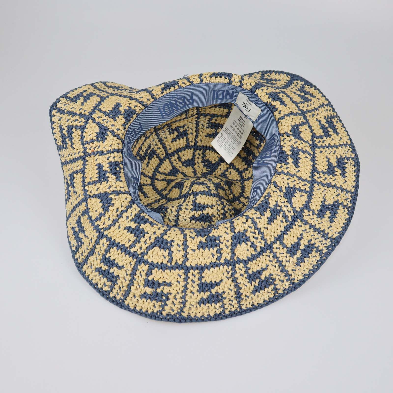 Fendi Blue/Natural FF Raffia Wide Brimmed Hat