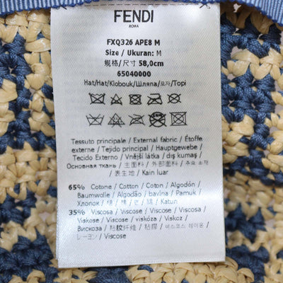 Fendi Blue/Natural FF Raffia Wide Brimmed Hat