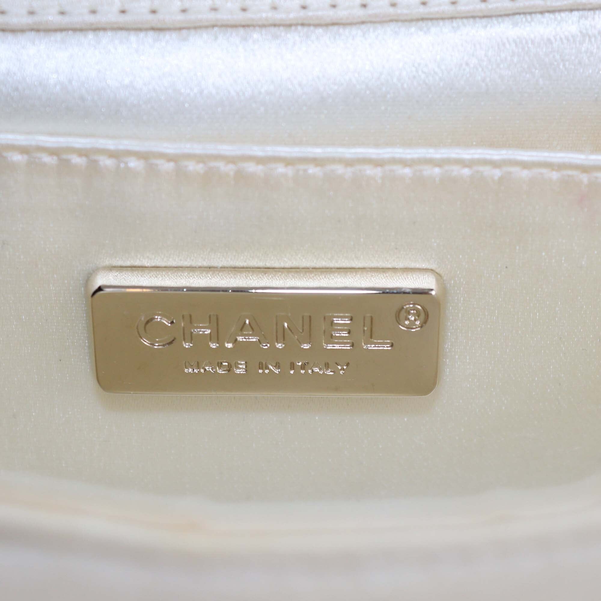 Chanel Off White Quilted Satin Camellia Mini Flap Bag Womens Chanel 