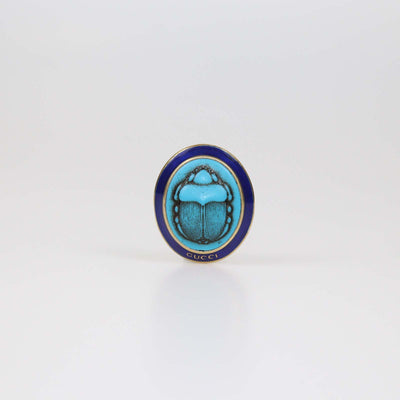 Gucci Aged Gold Metal Turquoise Beetle Cocktail Ring M