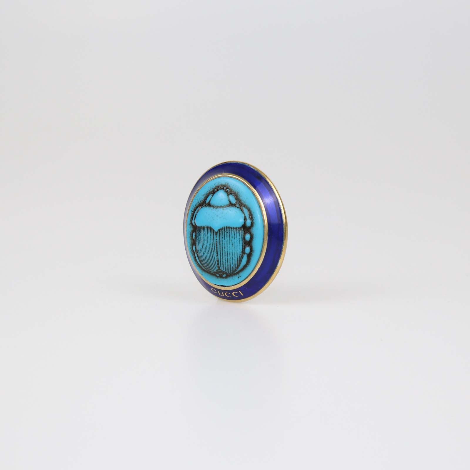 Gucci Aged Gold Metal Turquoise Beetle Cocktail Ring M