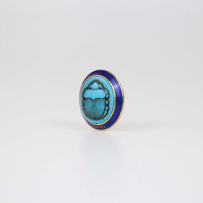 Gucci Aged Gold Metal Turquoise Beetle Cocktail Ring M