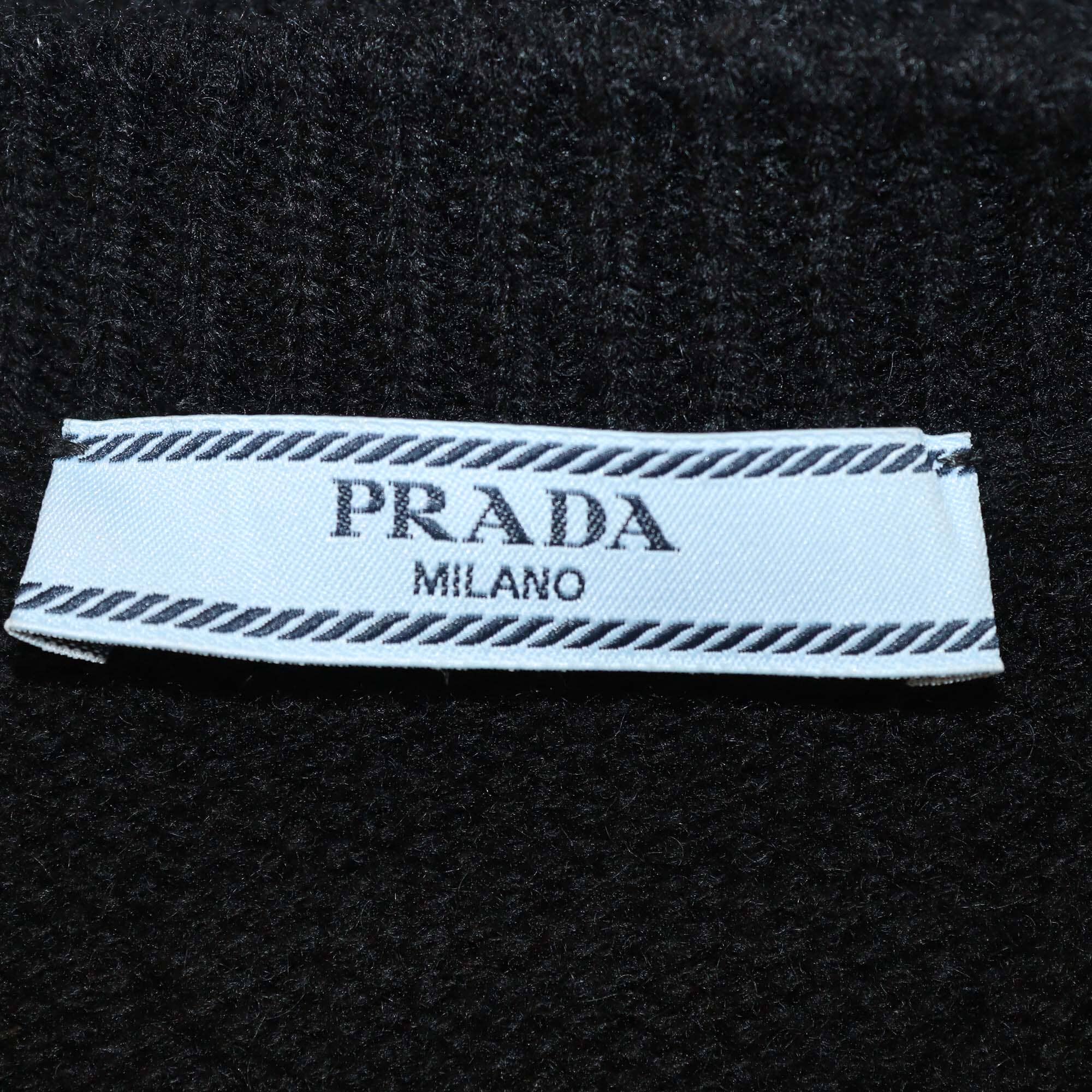 Prada Black Feather Trim Cuff Cashmere Long Sleeve Cardigan Womens Prada 