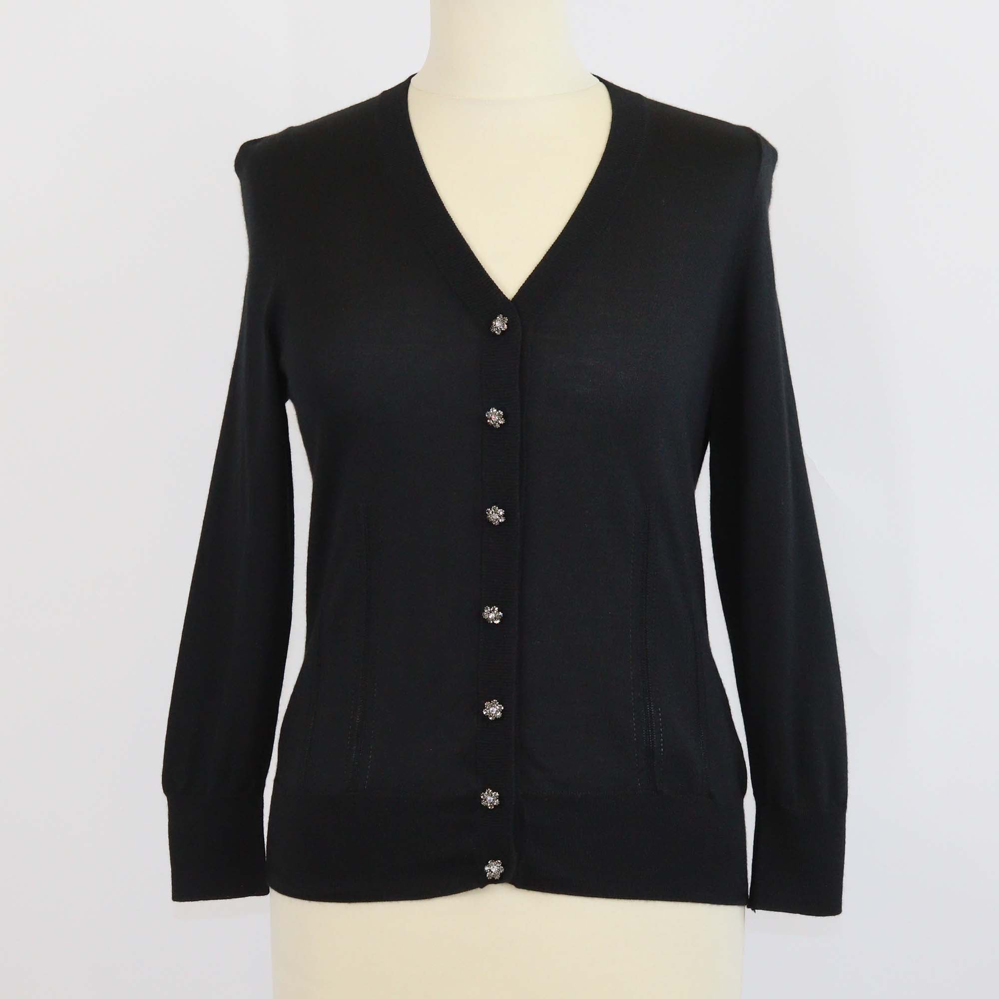 Dolce & Gabbana Black Cashmere & Silk Crystal Buttons Cardigan