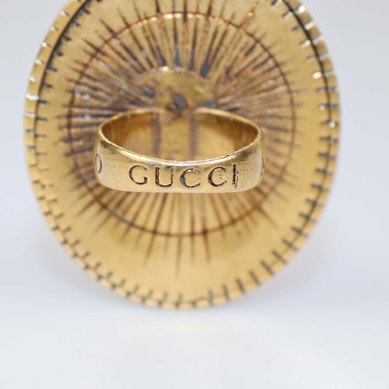 Gucci Aged Gold Metal Turquoise Beetle Cocktail Ring M