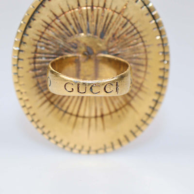 Gucci Aged Gold Metal Turquoise Beetle Cocktail Ring M