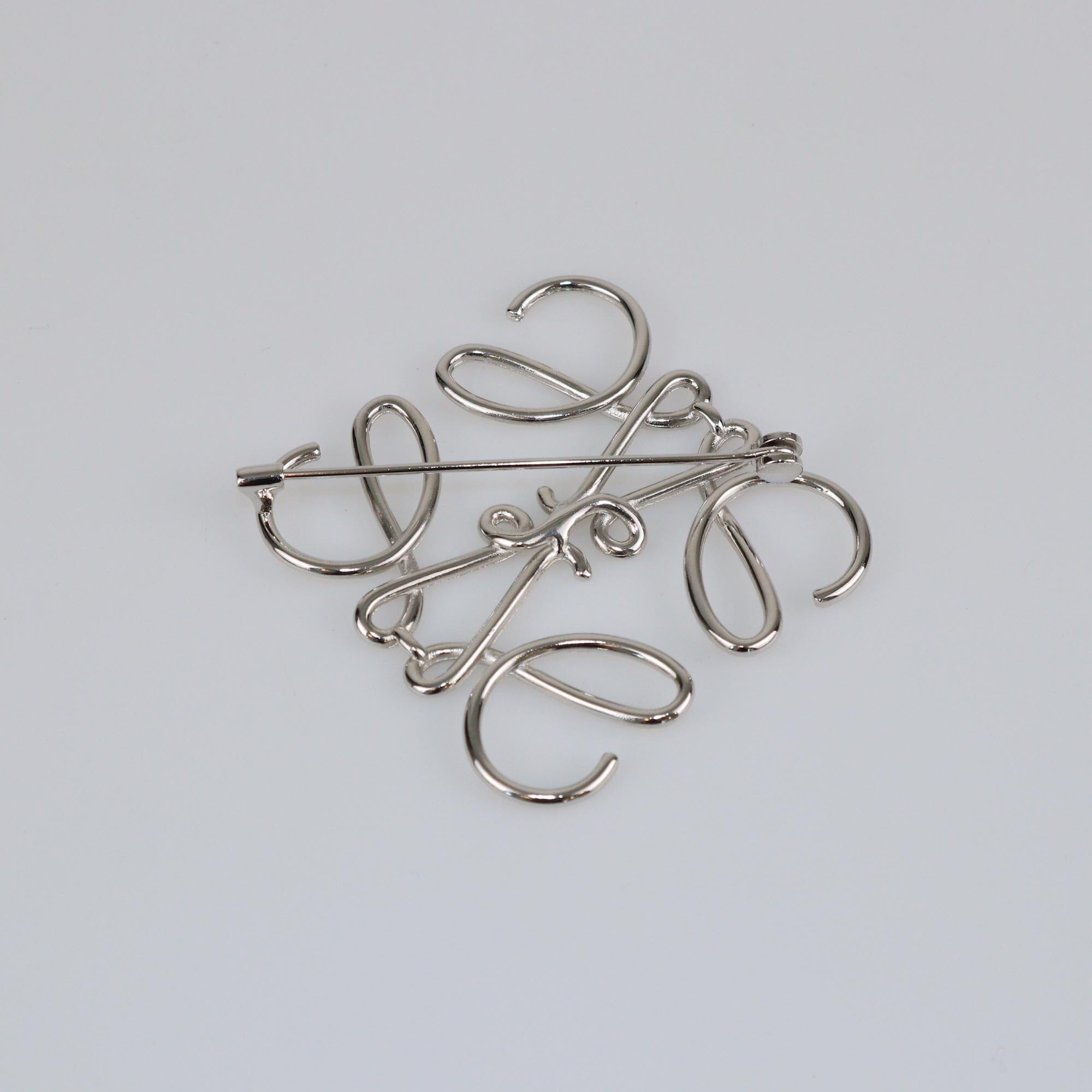 Loewe Silver Tone Anagram Brooch Womens Loewe 