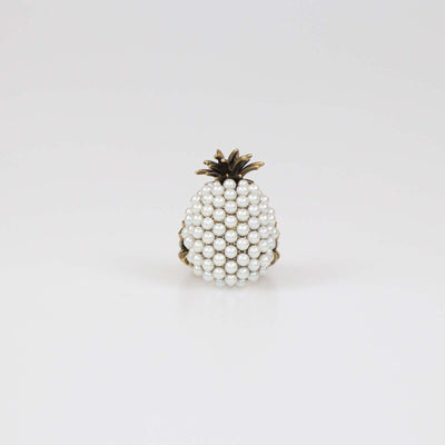 Gucci Aged Gold Metal Faux Pearl Pineapple Cocktail Ring M