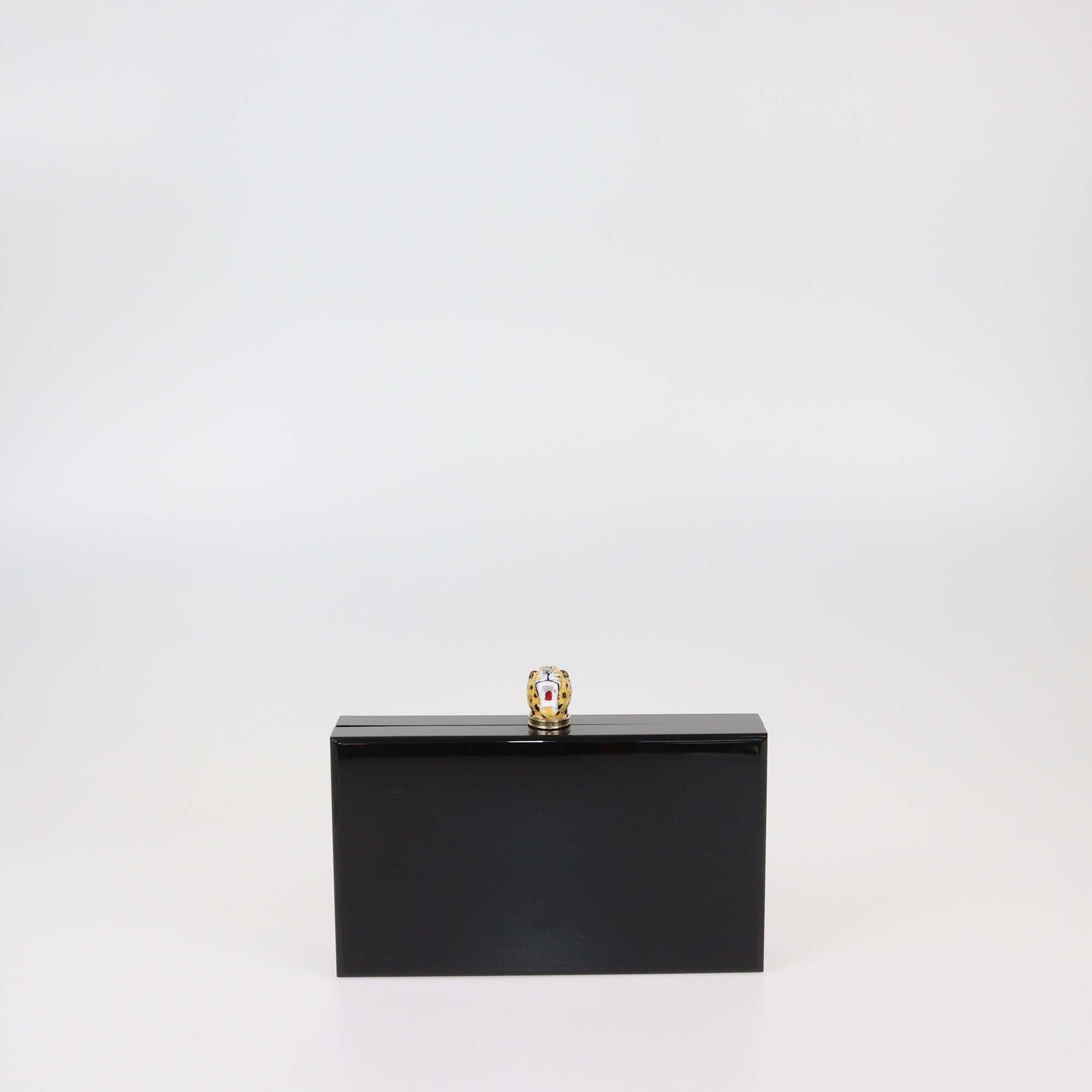 Charlotte Olympia Black Leopard Head Acrylic Clutch Womens Charlotte Olympia 