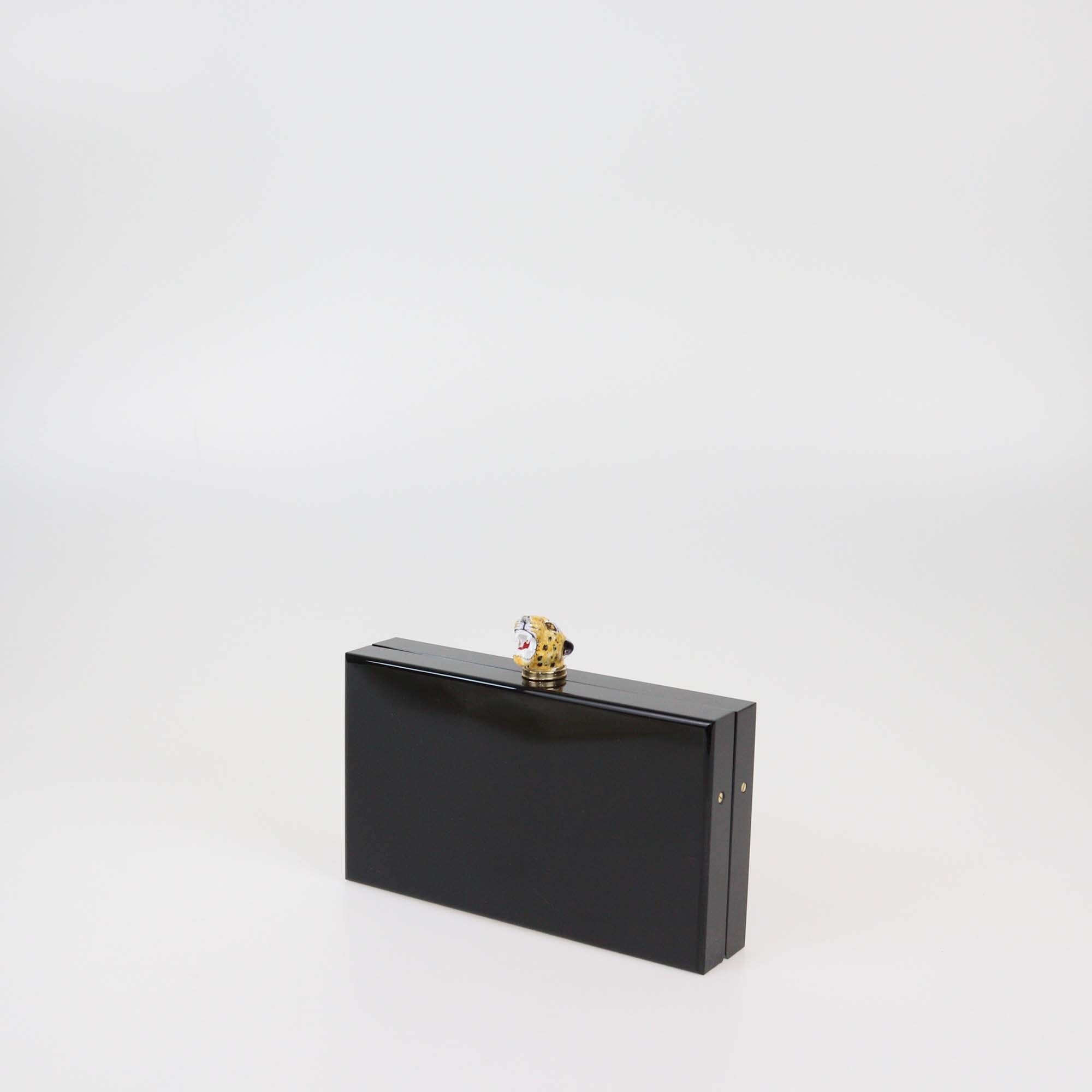 Charlotte Olympia Black Leopard Head Acrylic Clutch Womens Charlotte Olympia 