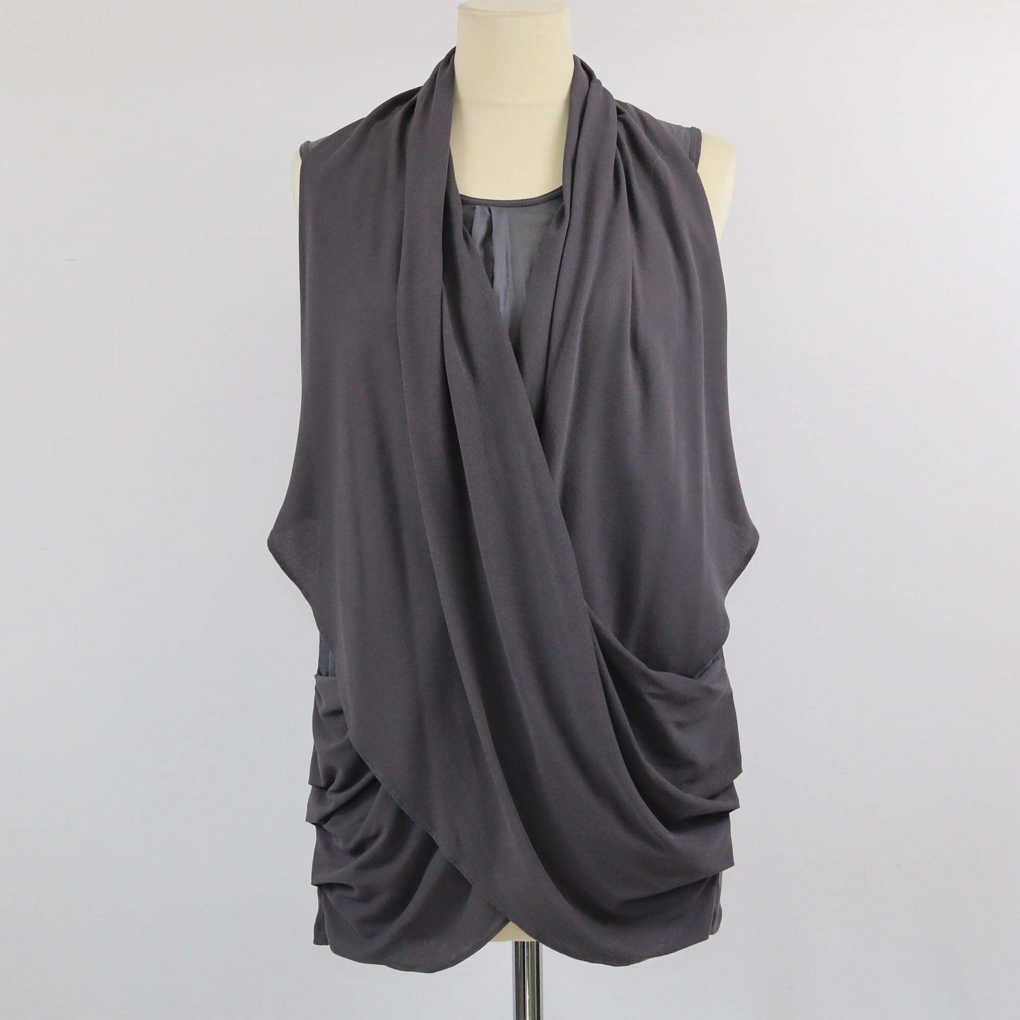 Brunello Cucinelli Dark Grey Draped Sleeveless Top Womens Brunello Cucinelli 