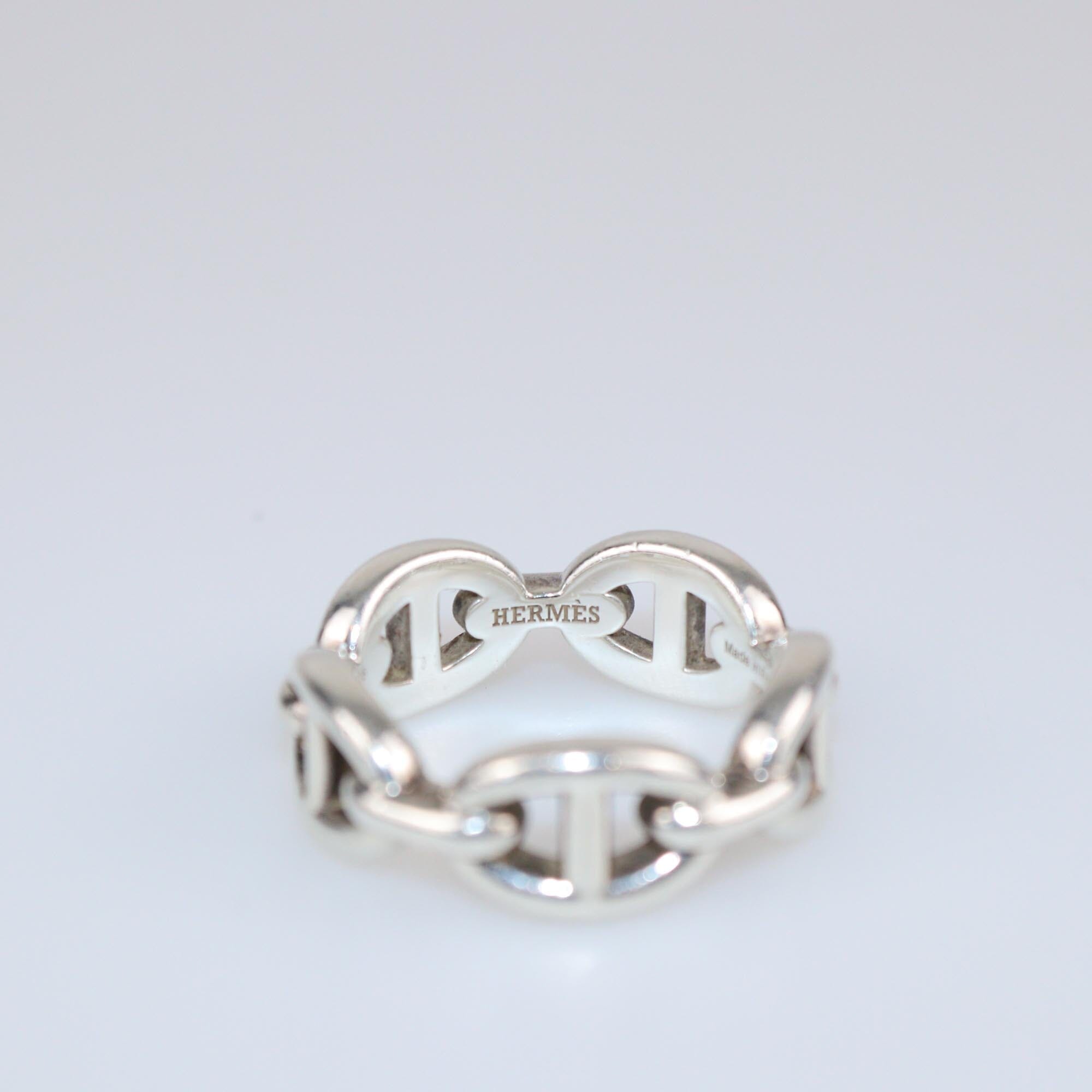 Hermes Silver Chaine D'Ancre Sterling Silver Ring Size 52 Womens Hermes 
