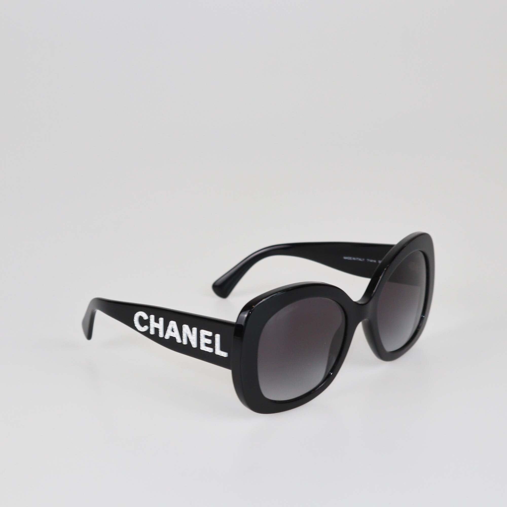 Chanel Black/White Gradient Crystal Embellisment Oversized Sunglasses Womens Chanel 