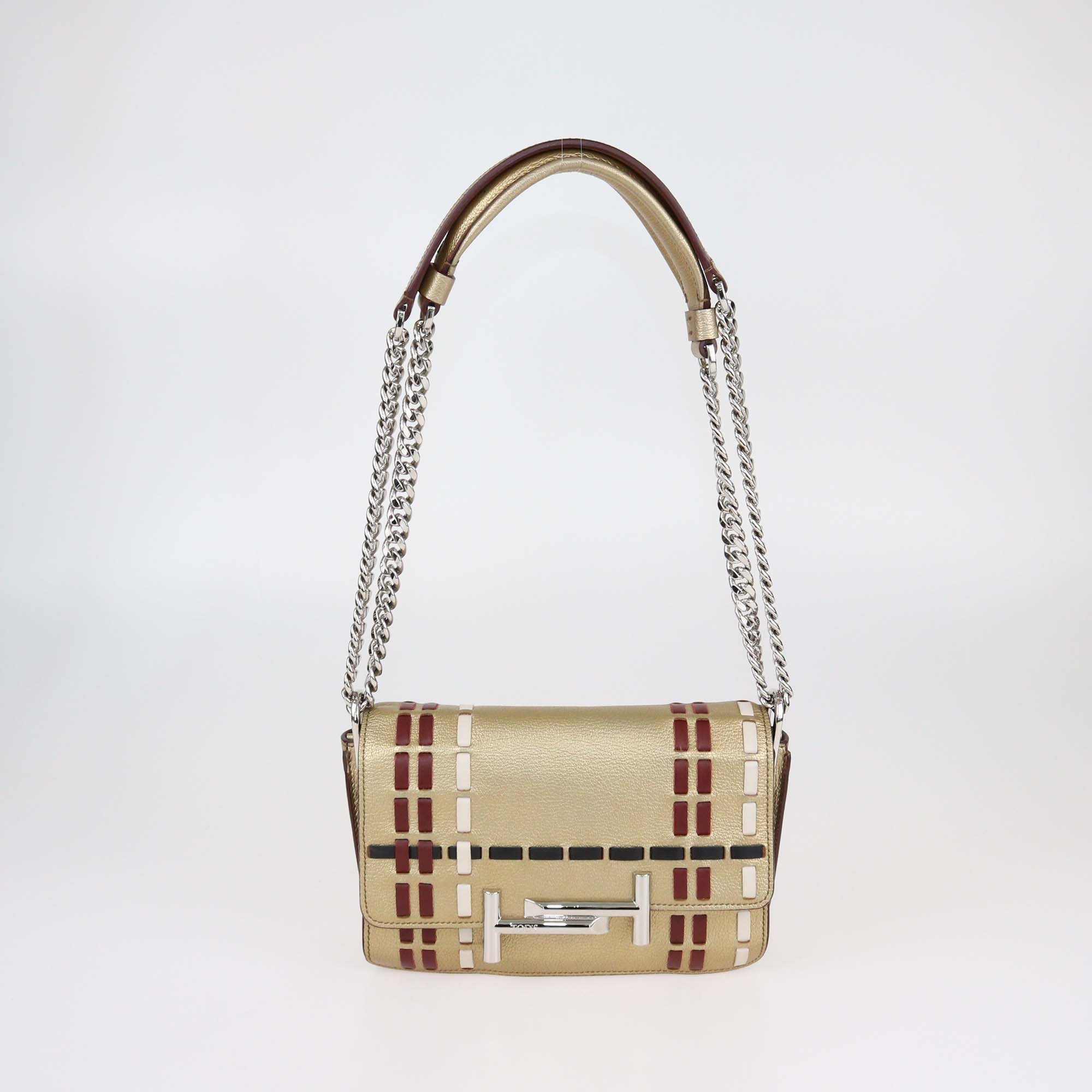 Tod's Gold/Multicolor Leather Double T Shoulder Bag