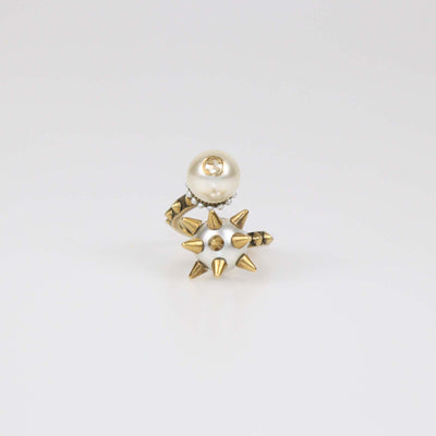 Gucci Aged Gold Metal Faux Pearl Spike Studded Ring