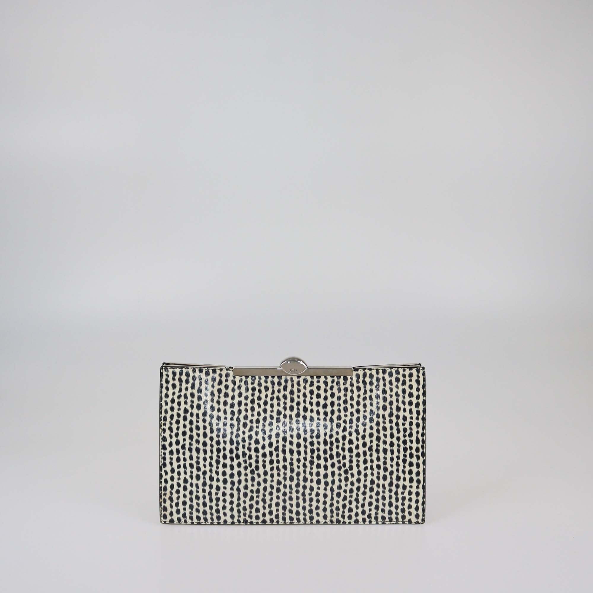 Christian Dior Black/White Animal Print Snakeskin Clutch Womens Christian Dior 