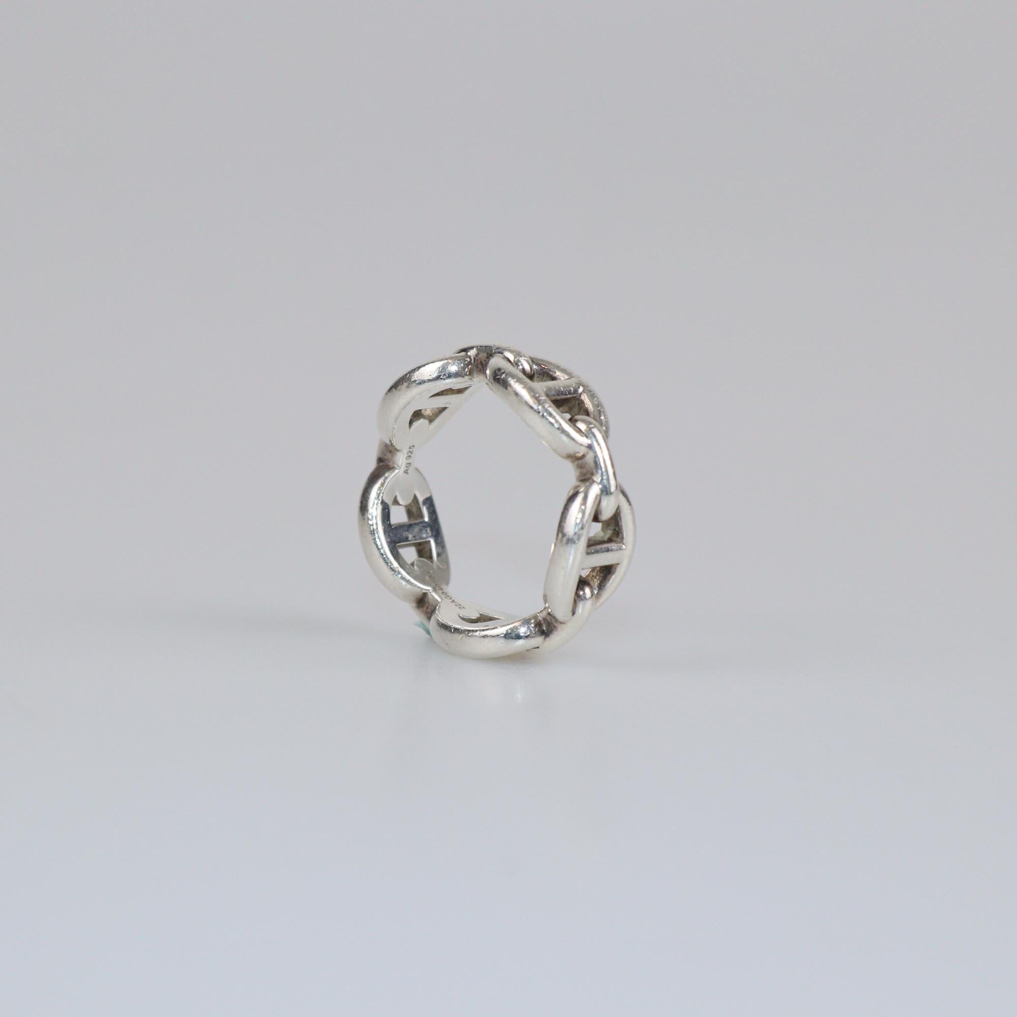 Hermes Silver Chaine D'Ancre Sterling Silver Ring Size 52 Womens Hermes 