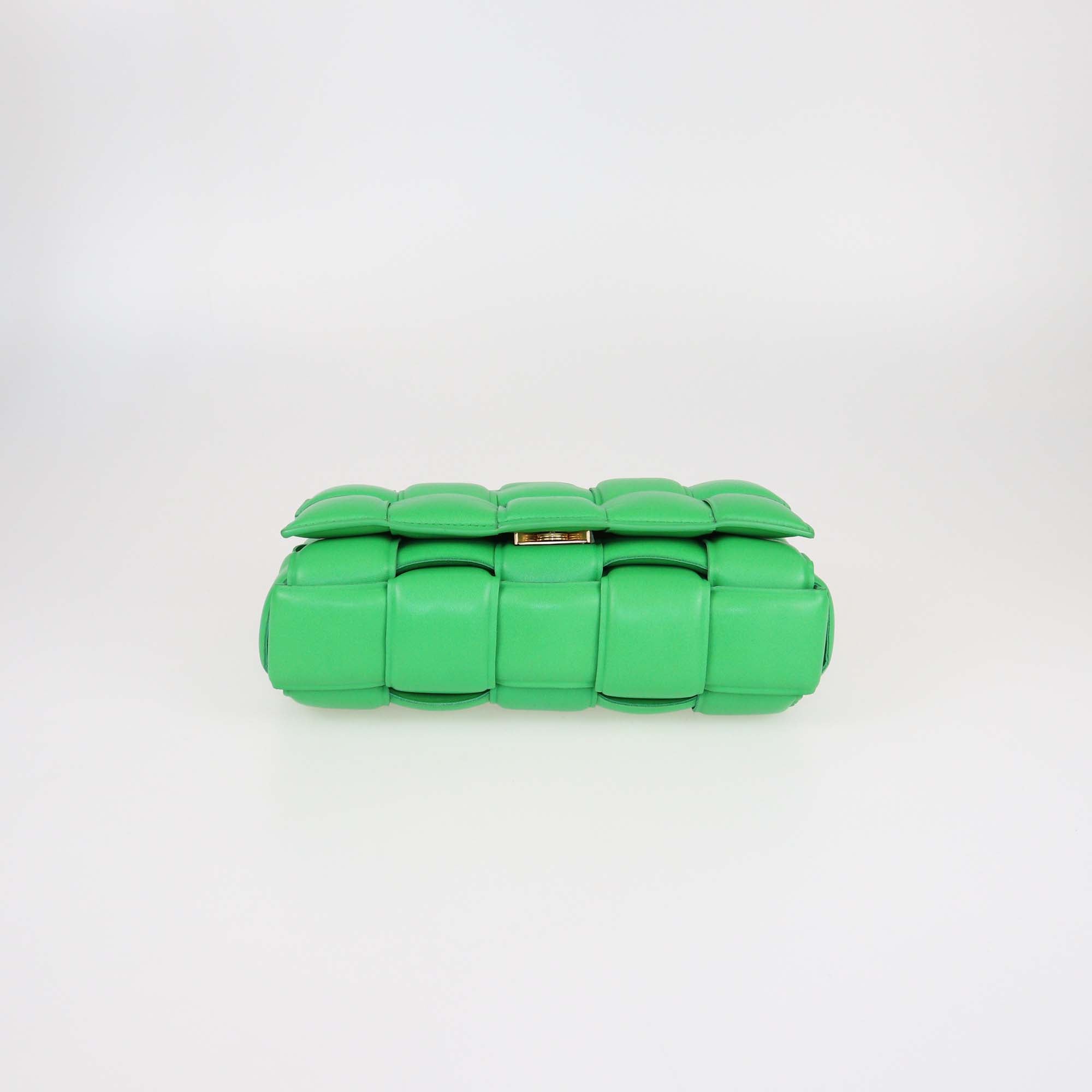 Bottega Veneta Green Intreccio Leather Padded Cassette Chain Bag