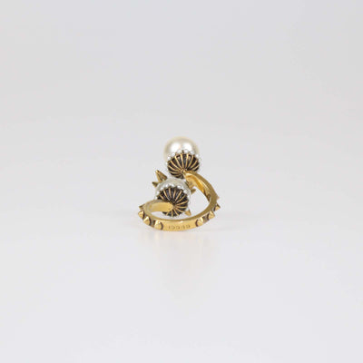 Gucci Aged Gold Metal Faux Pearl Spike Studded Ring