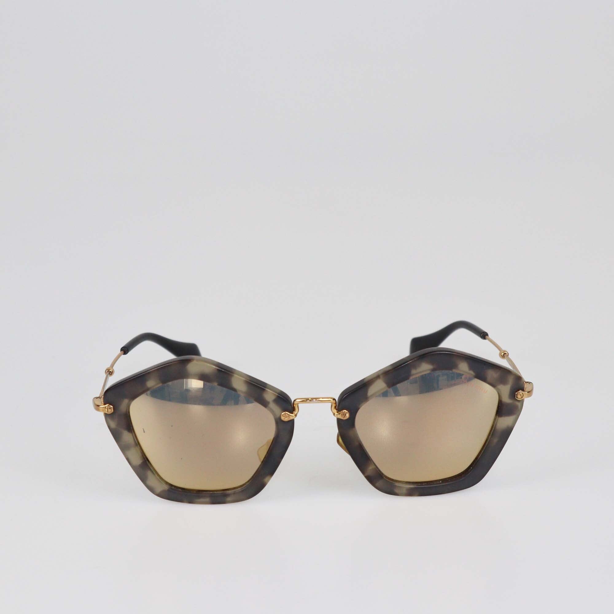 Miu Miu Havana/Gold Mirror Sunglasses Womens Miu Miu 